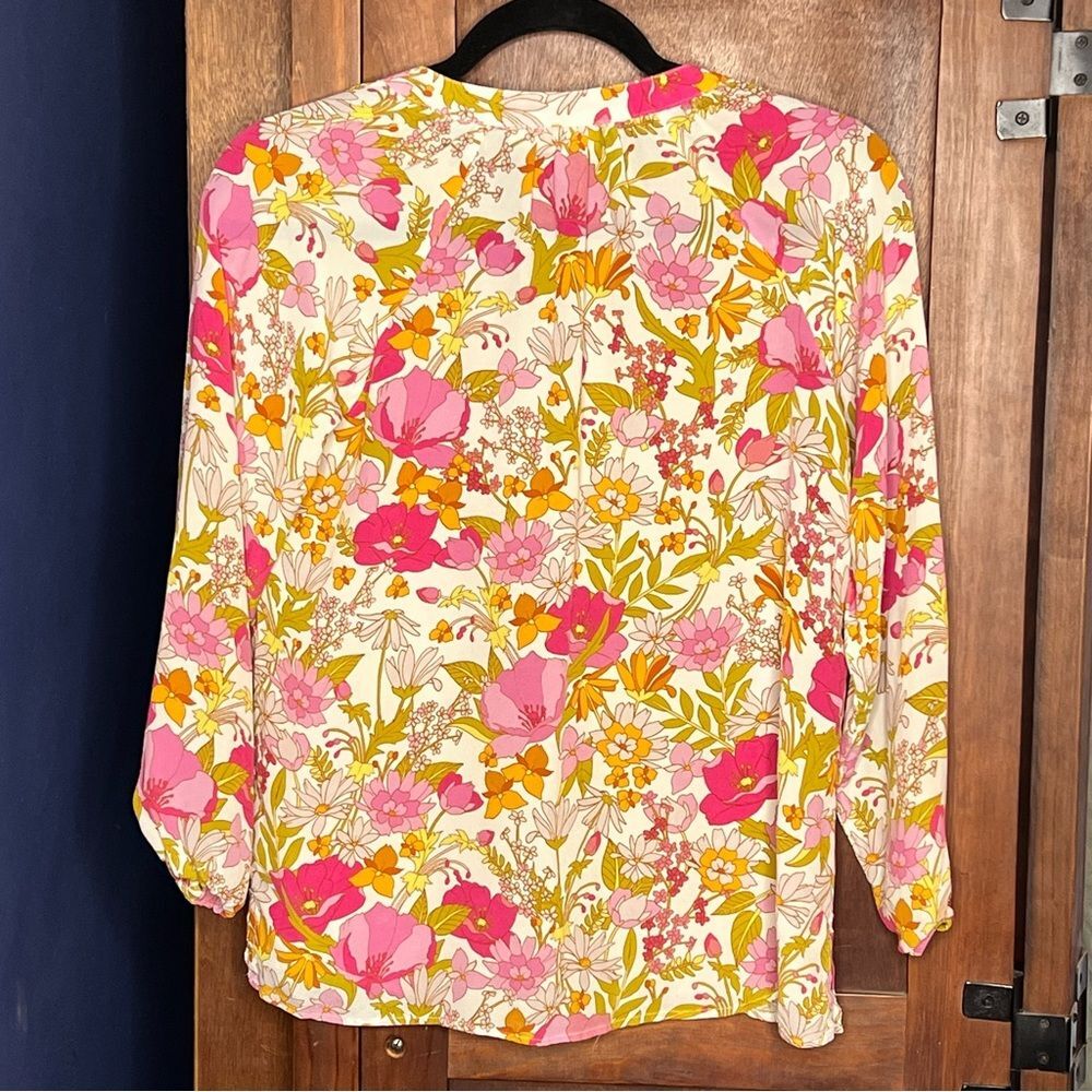 Spartina Cora Silk Floral Blouse Cottagecore Coquette Southern Belle Charm Top S - Picture 3 of 5